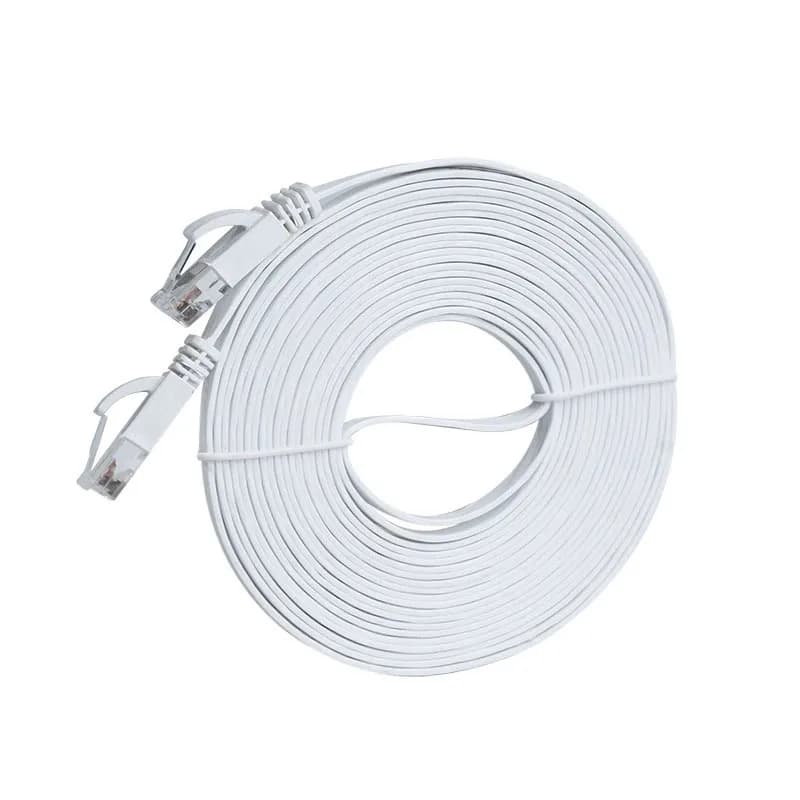 Cat 6 Ethernet Cable, white, coiled on a white background.