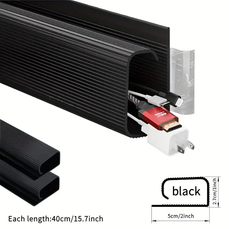 40cm Under Desk Cable Trunking | PVC Wire Hider | Cord Organiser Strip - Thumbnail 3