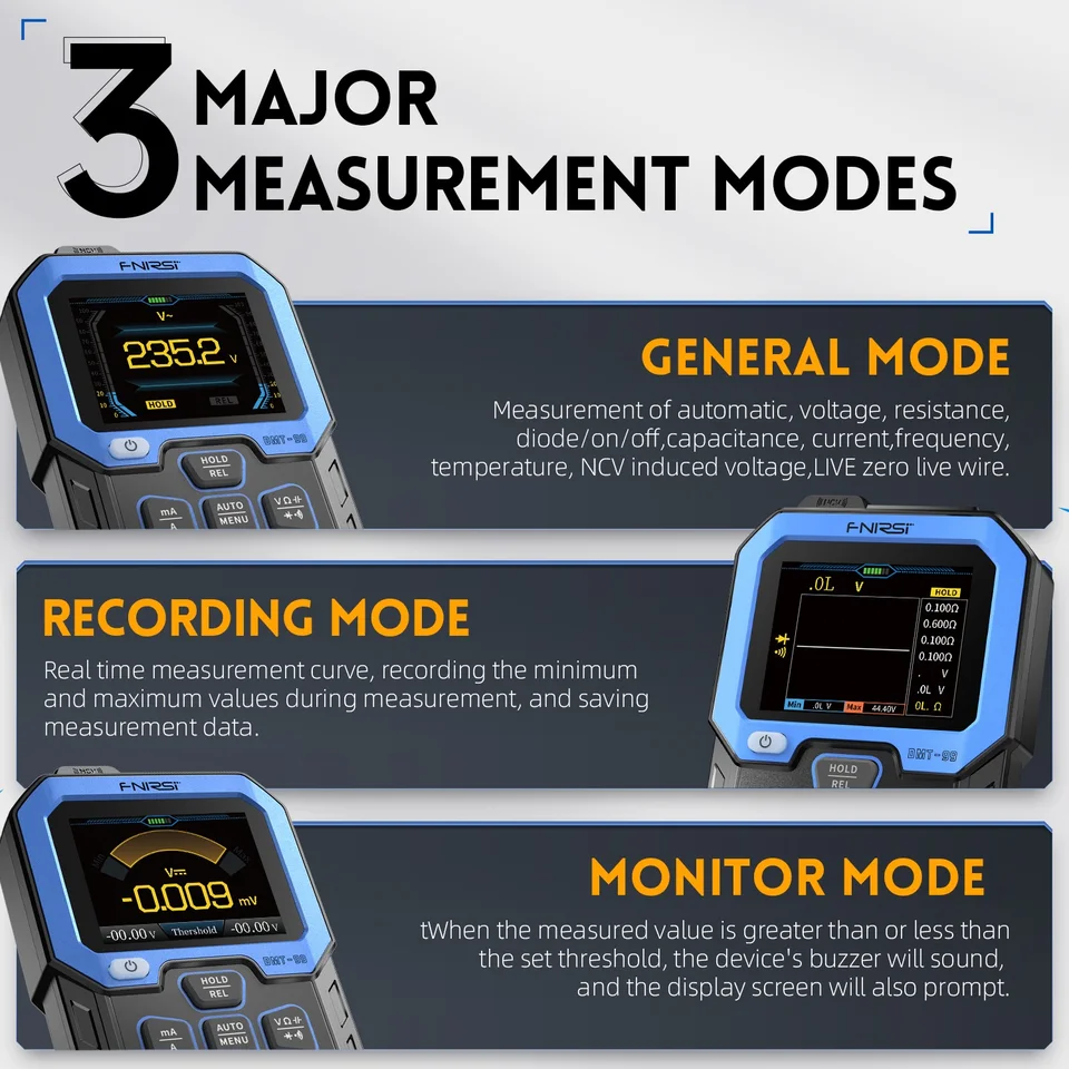FNIRSI DMT-99 Multimeter | 9999 Counts True RMS | 1000V 10A Auto Range - Thumbnail 3