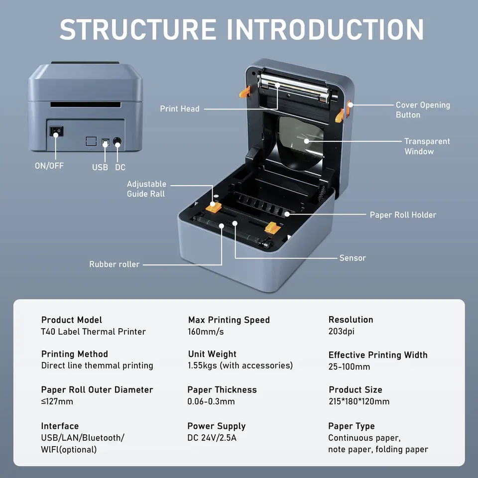 T40 Label Maker | 4-inch Thermal Barcode Printer | iPhone, Android, Mac, Windows - Thumbnail 4