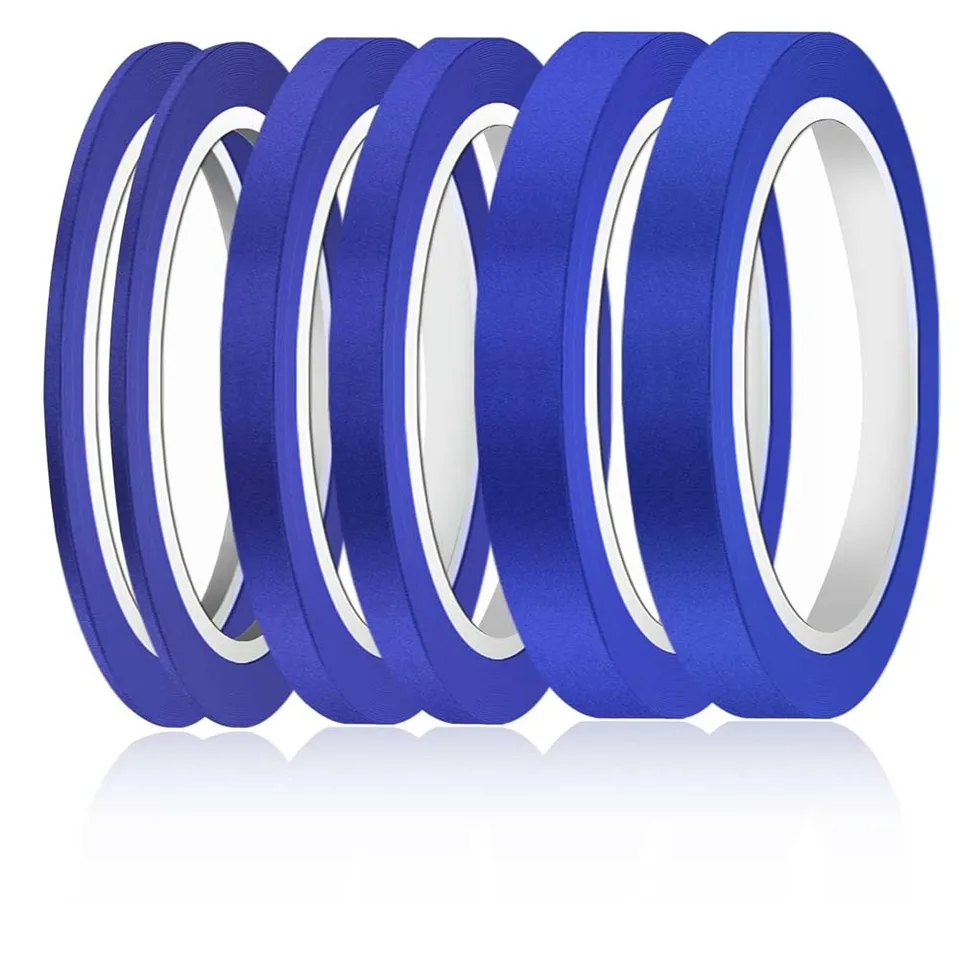 Blue Masking Tape 3-Pack rolls on a white background with a reflection.