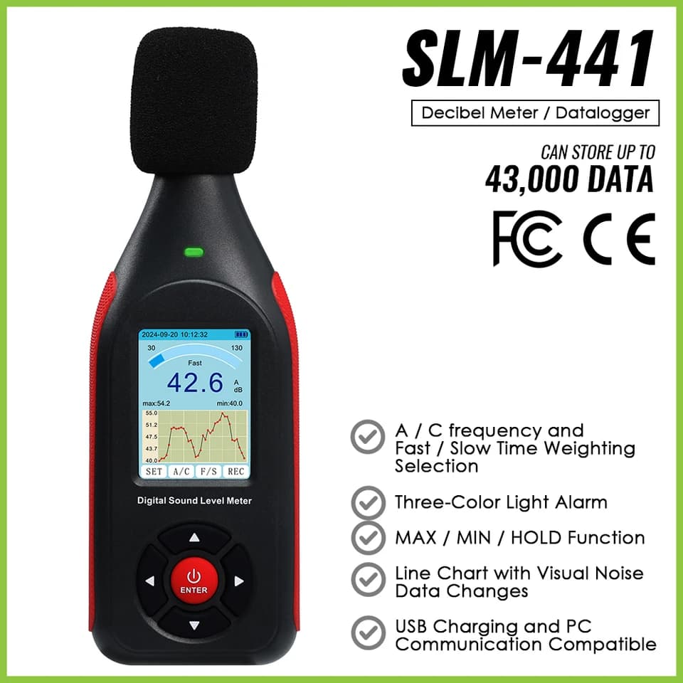 Sound Level Meter | 43,000 Data Storage | Digital Handheld Decibel Meter - Thumbnail 2