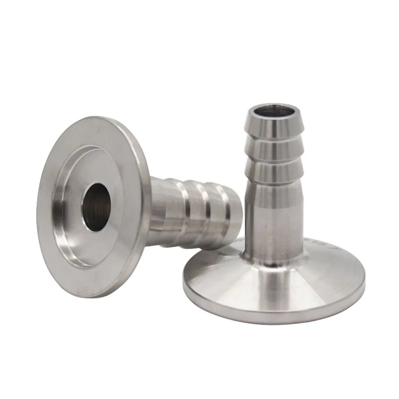 KF16 to KF50 stainless steel barbed hose tail adapter vacuum fitting with 6mm to 25mm sizes, precision machined from SS304.