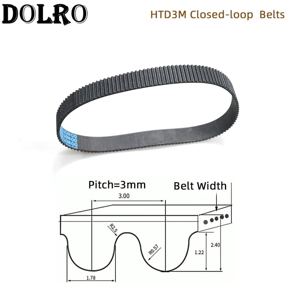 HTD 3M Timing Belt | 216-243mm Length, 6-20mm Width | Rubber Closed Loop - Thumbnail 6