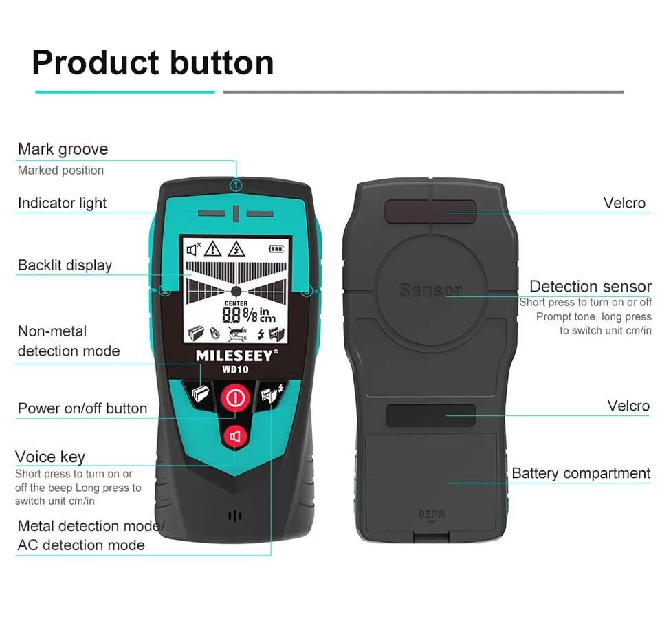 Mileseey Stud Finder | Large Area Sensor | Metal & Wire Detector - Thumbnail 2