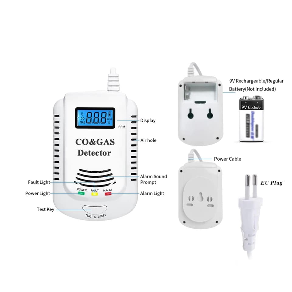 2-in-1 Carbon Monoxide & Gas Detector | Plug-in CO & Methane Alarm | Voice Prompt & LED Display - Thumbnail 5