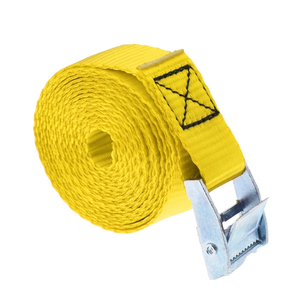 Premium tie down strap with stainless steel buckle for securing surfboards, kayaks, and cargo to roof racks or in a truck bed.
