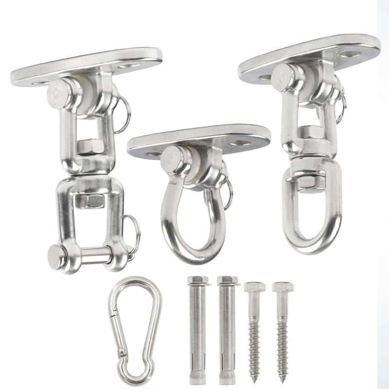 SUS304 stainless steel rotary swing hanger set for mounting yoga hammocks or hanging chairs to concrete or wooden ceilings.