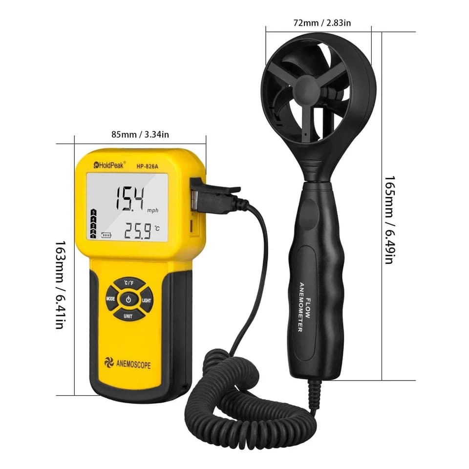 HP-826A Digital Anemometer | 0.3-30m/s Wind Speed & Air Volume | Handheld Tester - Thumbnail 3