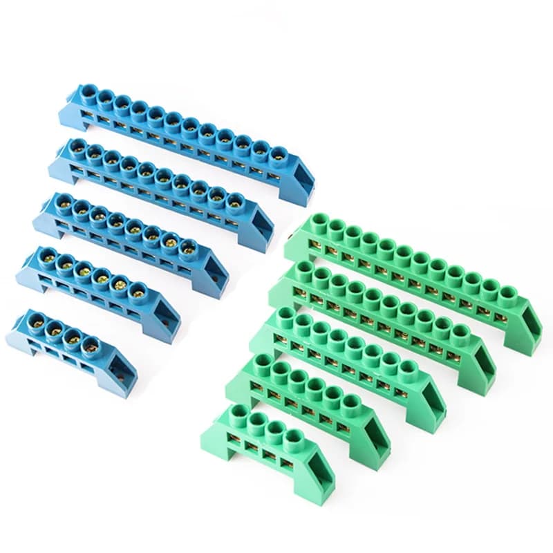 DIN Rail Terminal Block Set | 4-12 Pin Brass Connectors for Ground & Neutral Wiring