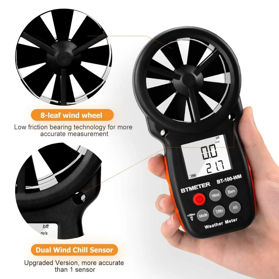 BT-100-WM Anemometer | Wind Speed, Temp, Humidity & Altitude | HVAC, Drone, Climbing - Thumbnail 2