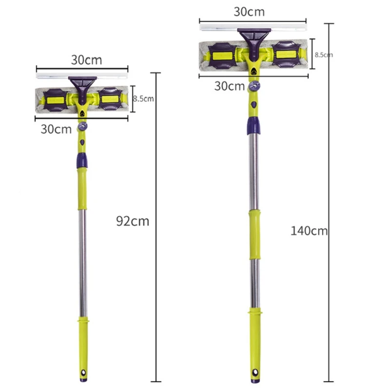 Telescopic Window Cleaning Pole | Squeegee & Scrubber | Rotating Head, Long Reach - Thumbnail 6
