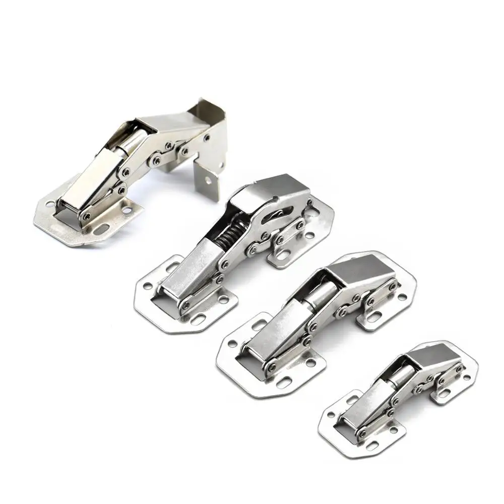 90-degree no-drill hydraulic cabinet hinges with soft-close mechanism for cupboard doors, requiring no additional hole drilling.