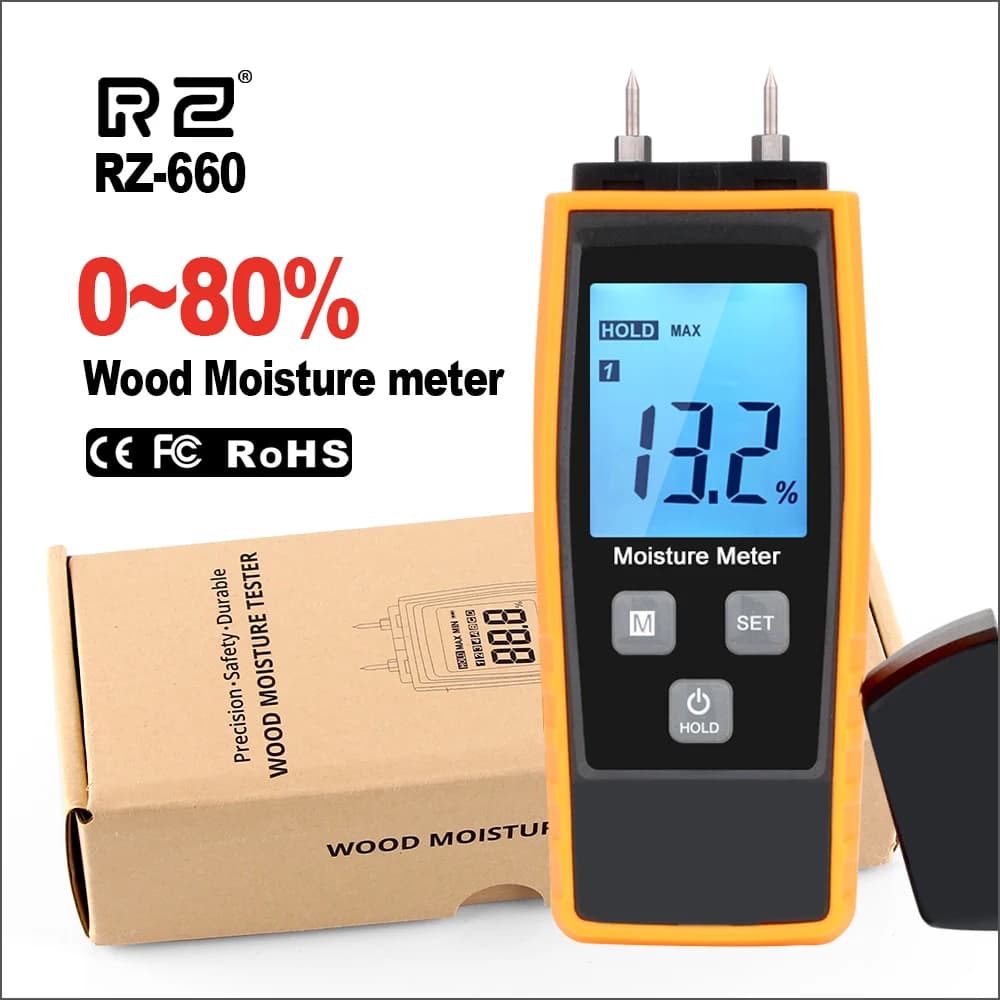 Digital Moisture Meter for Wood & Concrete - 0-80% Range, EMT01 Model, HD LCD Display - Thumbnail 2