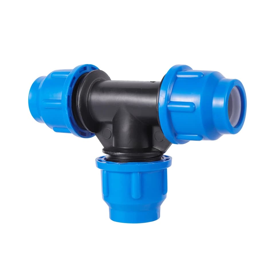 Multi-Size PVC PE Tap Flexible Connector: single blue and black pipe fitting on white.