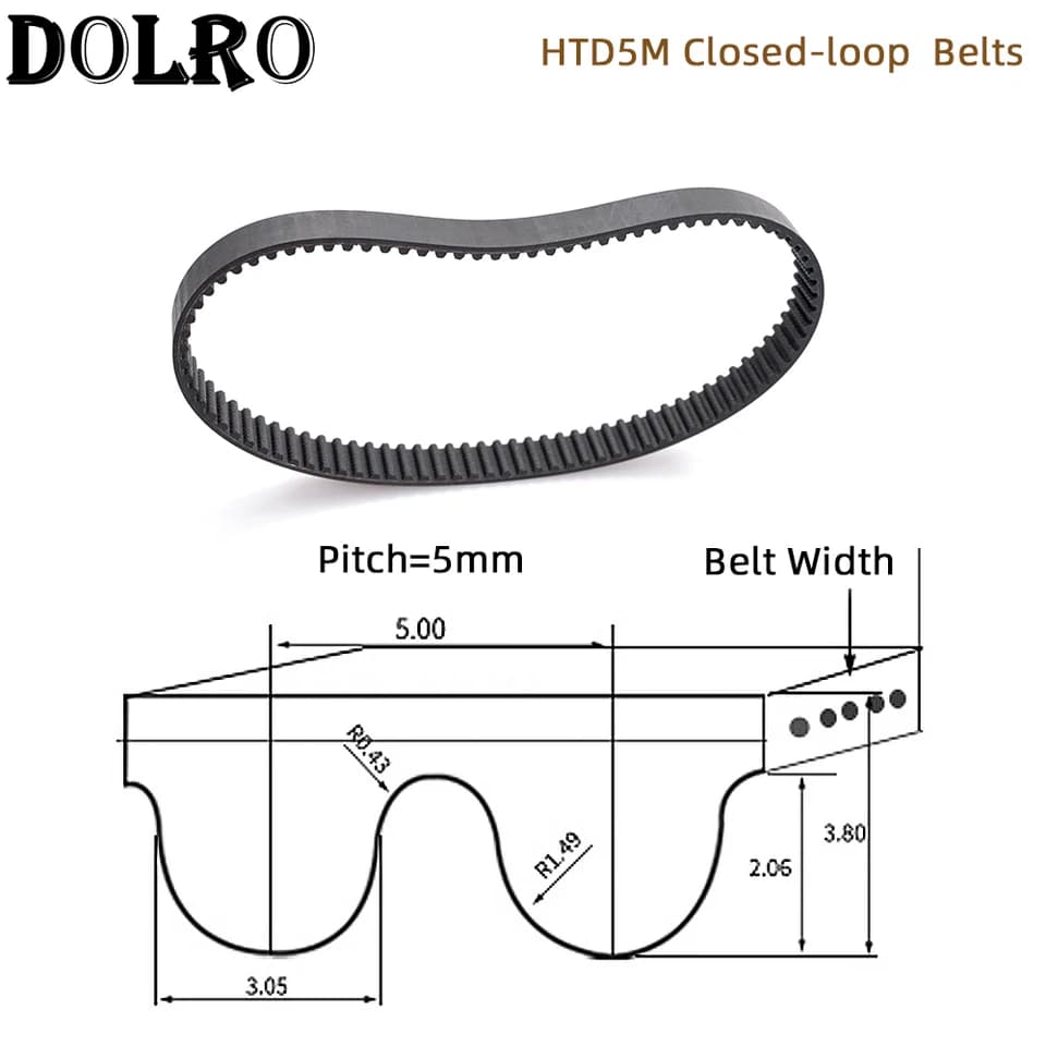 HTD5M Timing Belt | 245-300mm Length, 9-25mm Width | Industrial Rubber Closed-Loop - Thumbnail 4