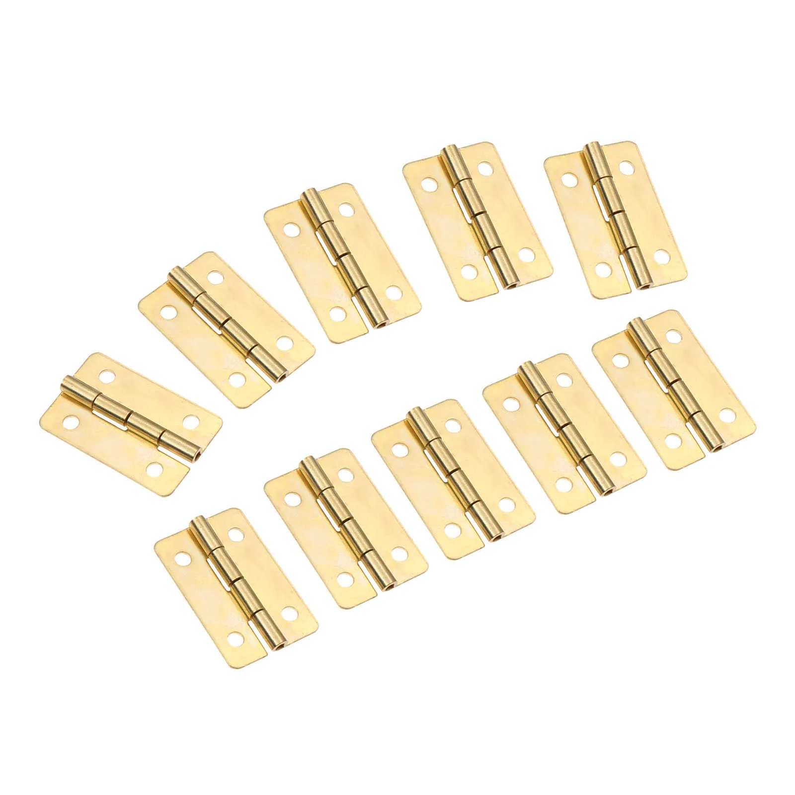 Set of 10 golden fillet stainless steel flat hinges with screws, measuring 30x21mm for jewelry, wine, or wooden box decoration.