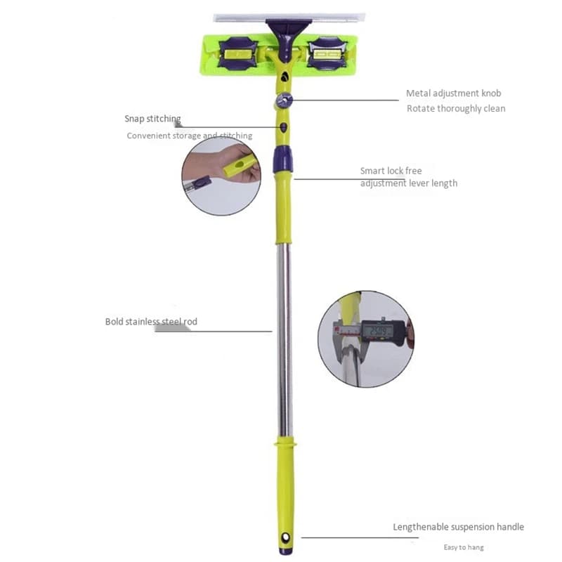 Telescopic Window Cleaning Pole | Squeegee & Scrubber | Rotating Head, Long Reach - Thumbnail 5