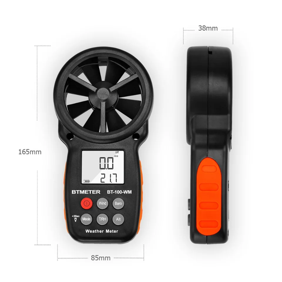 BT-100-WM Anemometer | Wind Speed, Temp, Humidity & Altitude | HVAC, Drone, Climbing - Thumbnail 3