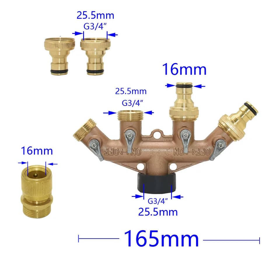 Garden Water Pipe 4-Way Splitter | Brass 3/4" Thread | Irrigation Valve Quick Connector - Thumbnail 4
