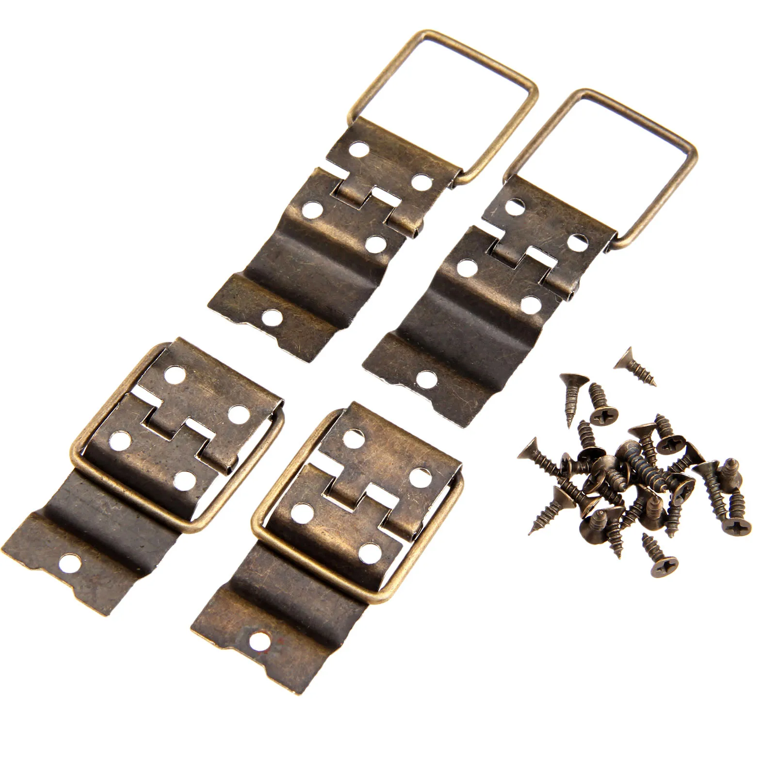 Set of four antique-style cabinet door hinges measuring 38x21mm, suitable for furniture, drawers, jewelry boxes, and DIY packaging projects.