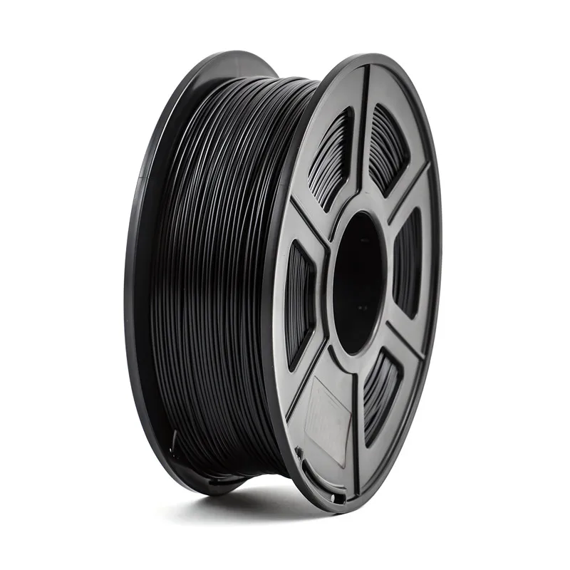 3D Printer PLA Filament 1.75mm: Single black spool on white background.