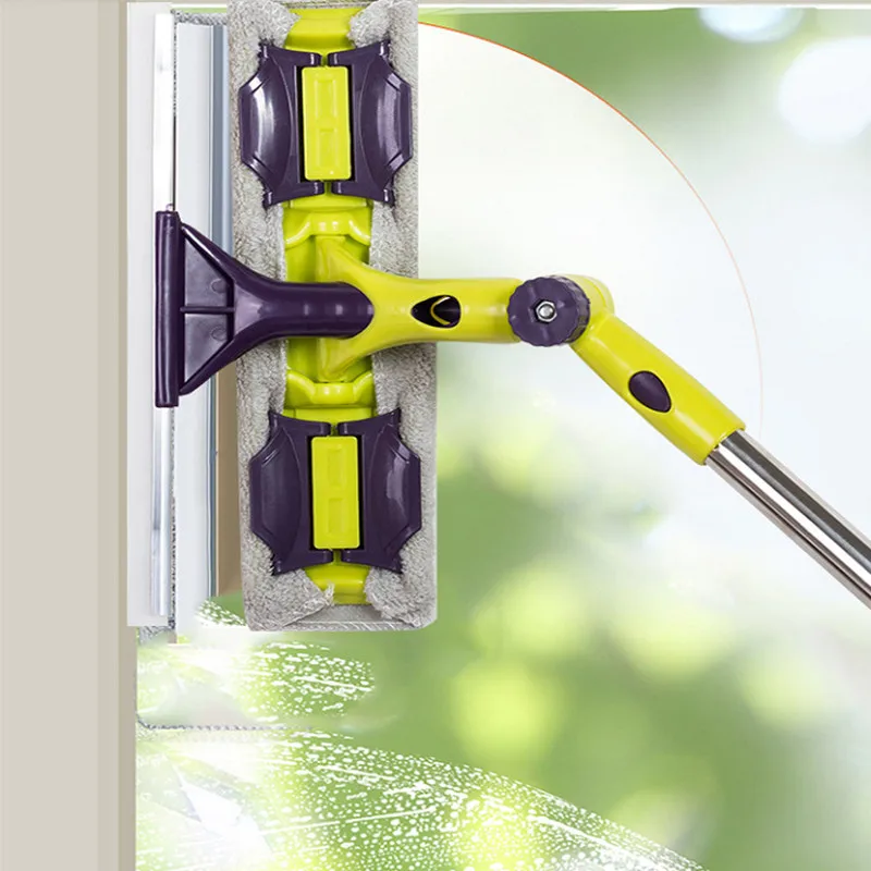Telescopic Window Cleaning Pole | Squeegee & Scrubber | Rotating Head, Long Reach - Thumbnail 2