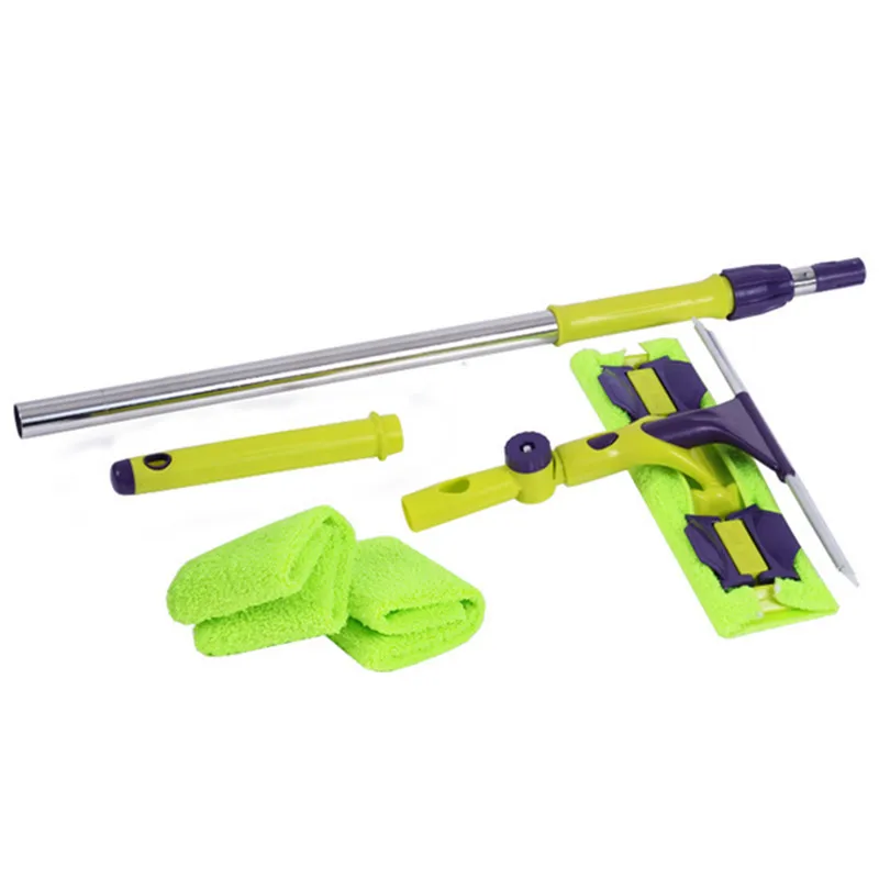 Telescopic Window Cleaning Pole kit with mop head, handle, and cloths on white.