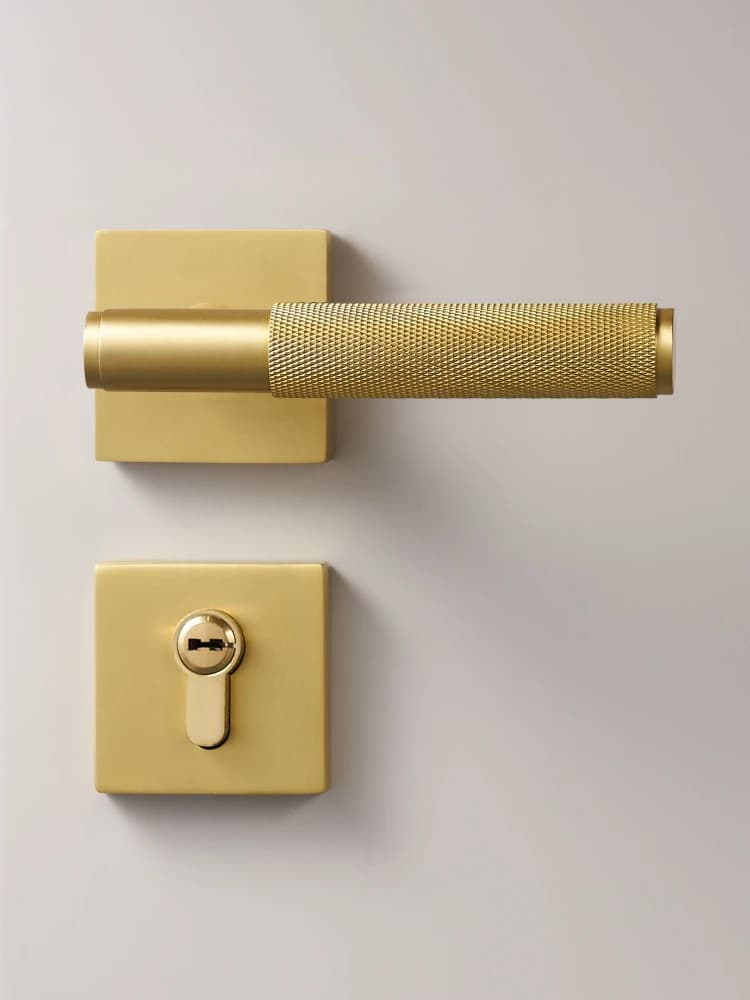 Brass Door Lever Set | Knurled Handle for Interior Bedroom Bathroom | Dummy Privacy Passage Lock - Thumbnail 2