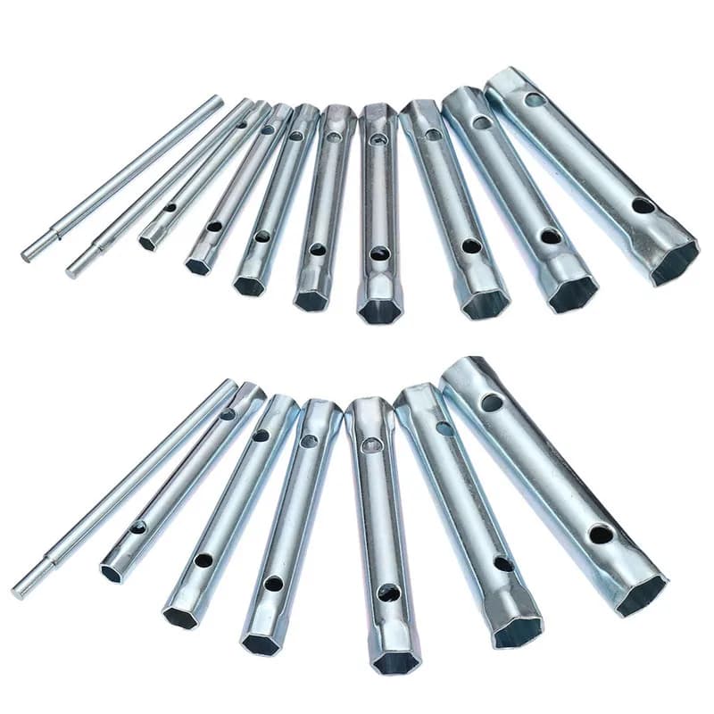 A 6-piece metric tubular box spark plug torque wrench set, double-ended for automotive repairs.