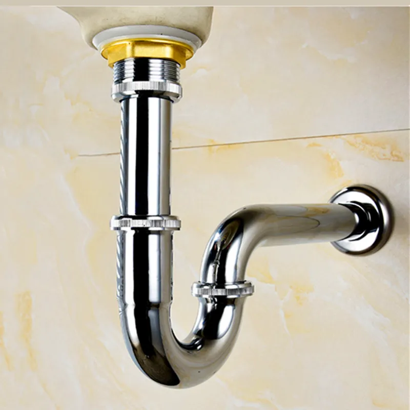 Chrome Bottle Trap Waste Kit | Round P-Trap Siphon | For Basin Vanity Pipes - Thumbnail 2