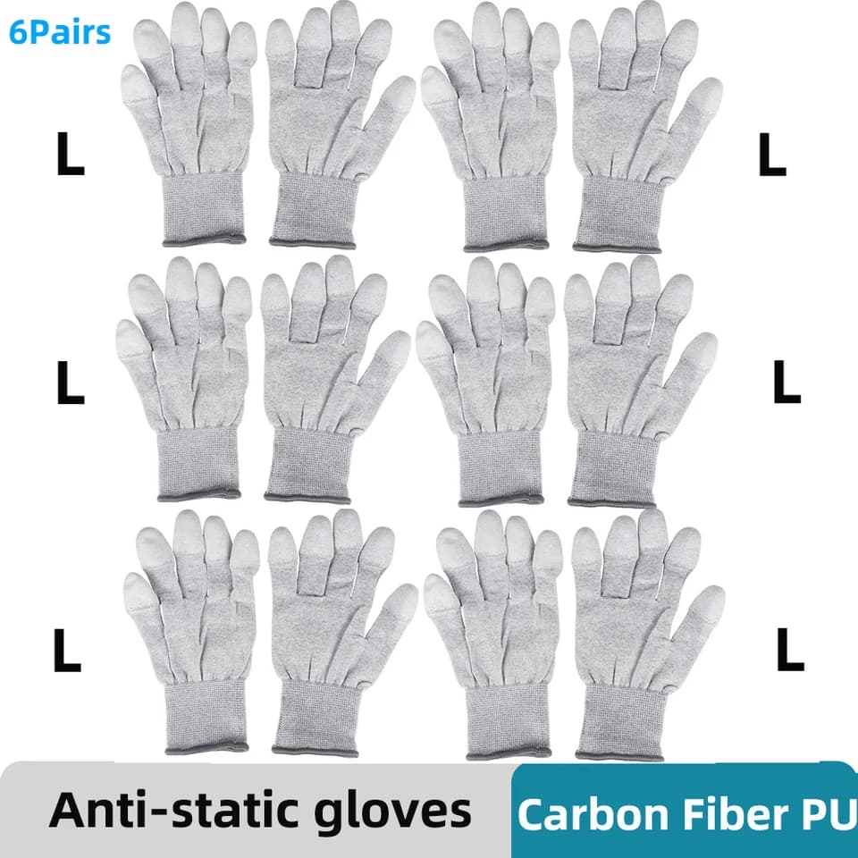 Vinyl Gloves for Phone Repair | PU Coated Non-Slip | 6 Pairs Off-White - Thumbnail 3