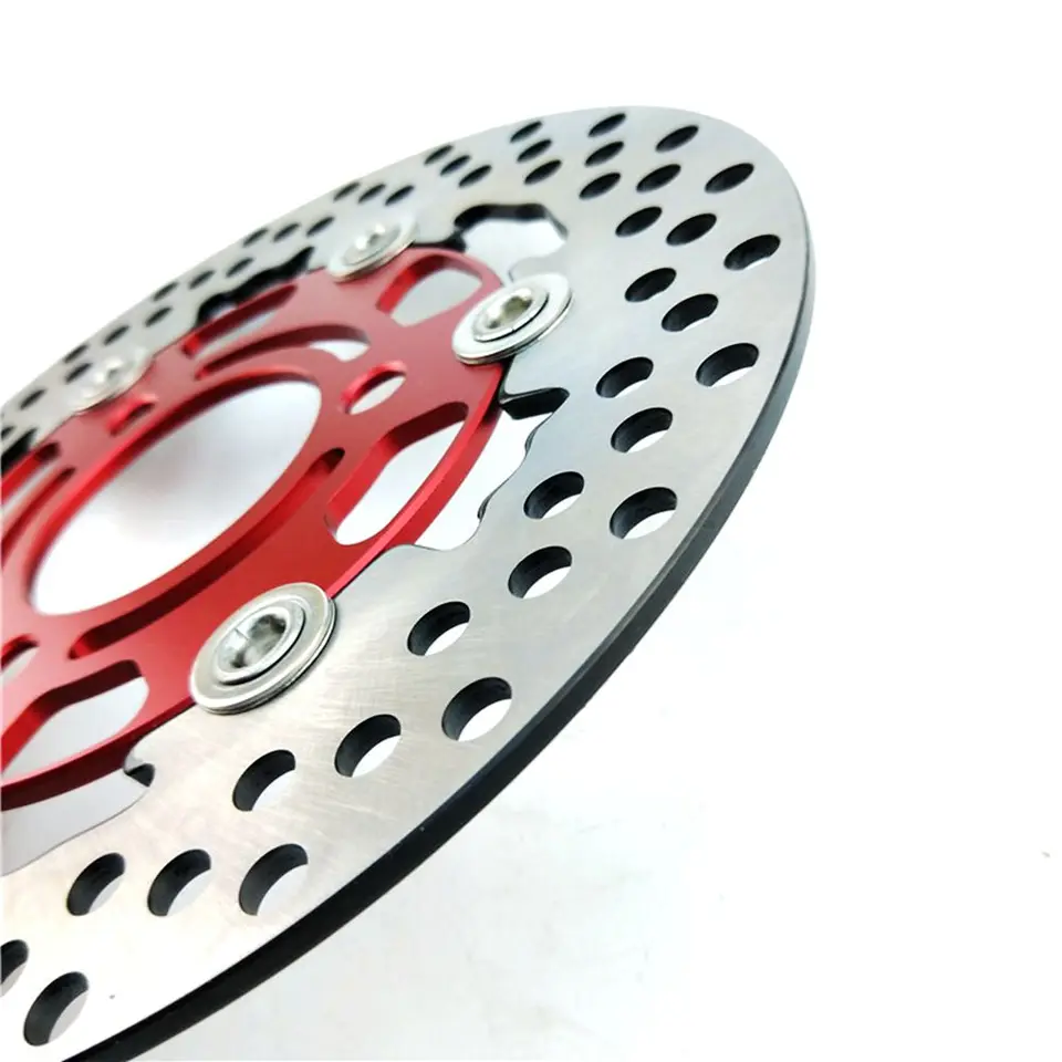 A universal 220mm motorcycle floating disc brake with 3 holes and 70mm hole distance, including brake pads and rotors.