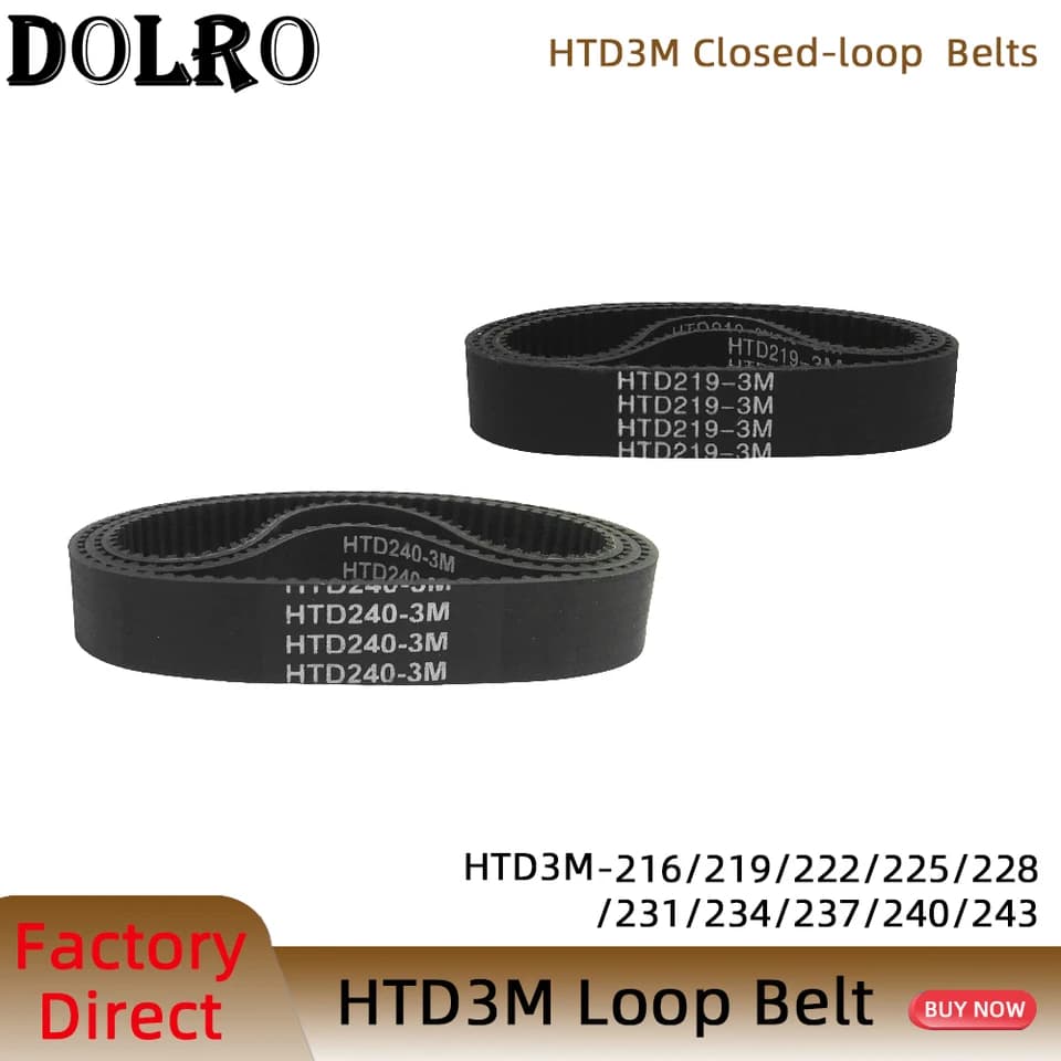HTD 3M Timing Belt | 216-243mm Length, 6-20mm Width | Rubber Closed Loop - Thumbnail 2