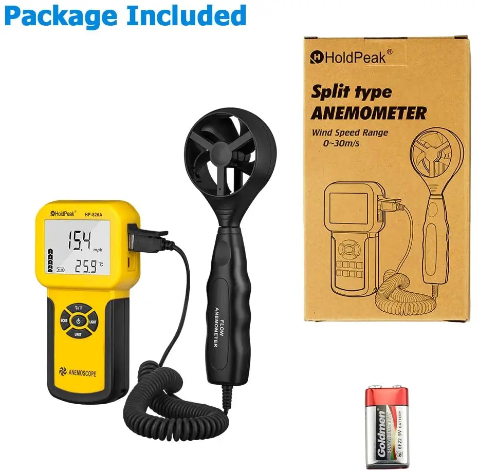 HP-826A Digital Anemometer | 0.3-30m/s Wind Speed & Air Volume | Handheld Tester - Thumbnail 7