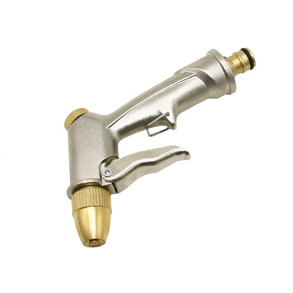 Garden hose nozzle and high-pressure spray gun for car washing and irrigation, functions as a versatile cleaning tool for outdoor use.