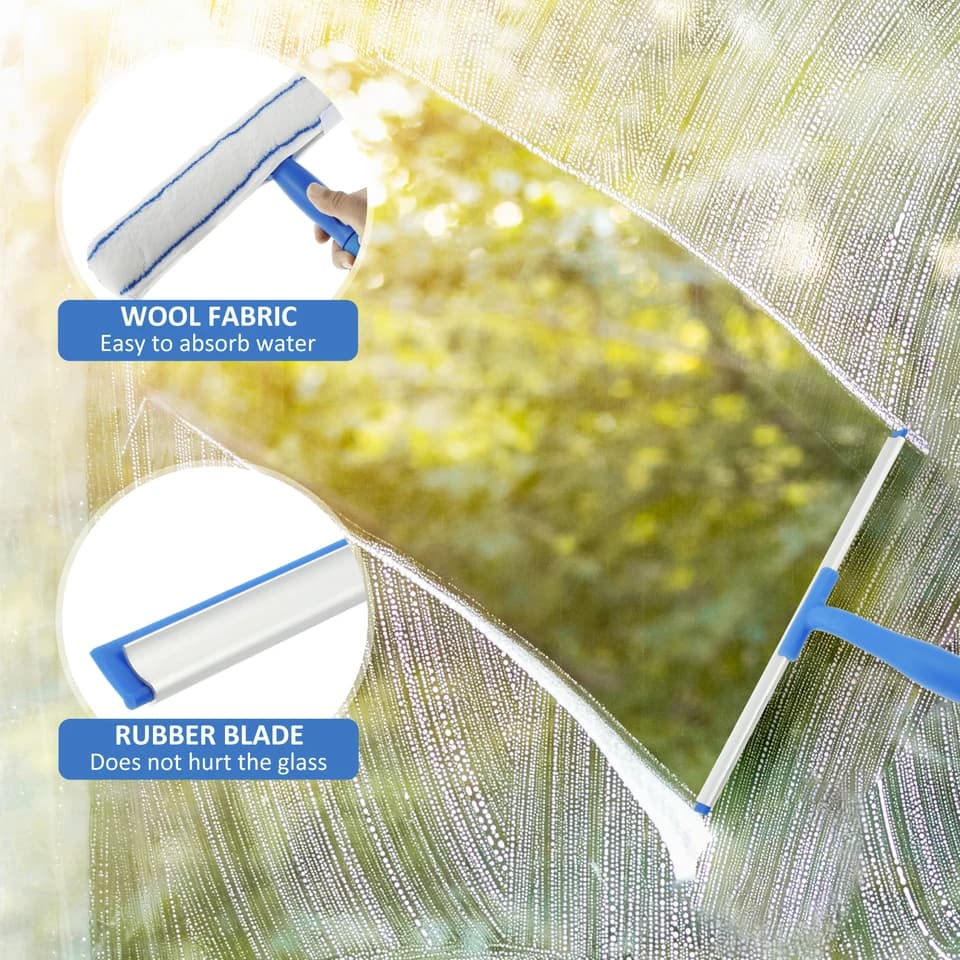 Window Cleaner and Squeegee | 53" Stainless Steel Pole | Professional Glass Cleaning - Thumbnail 3