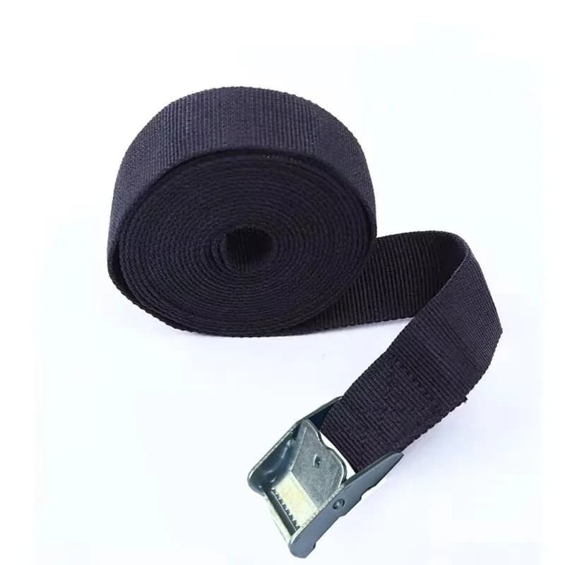 Ratchet strap, single black strap with metal buckle on a white background.