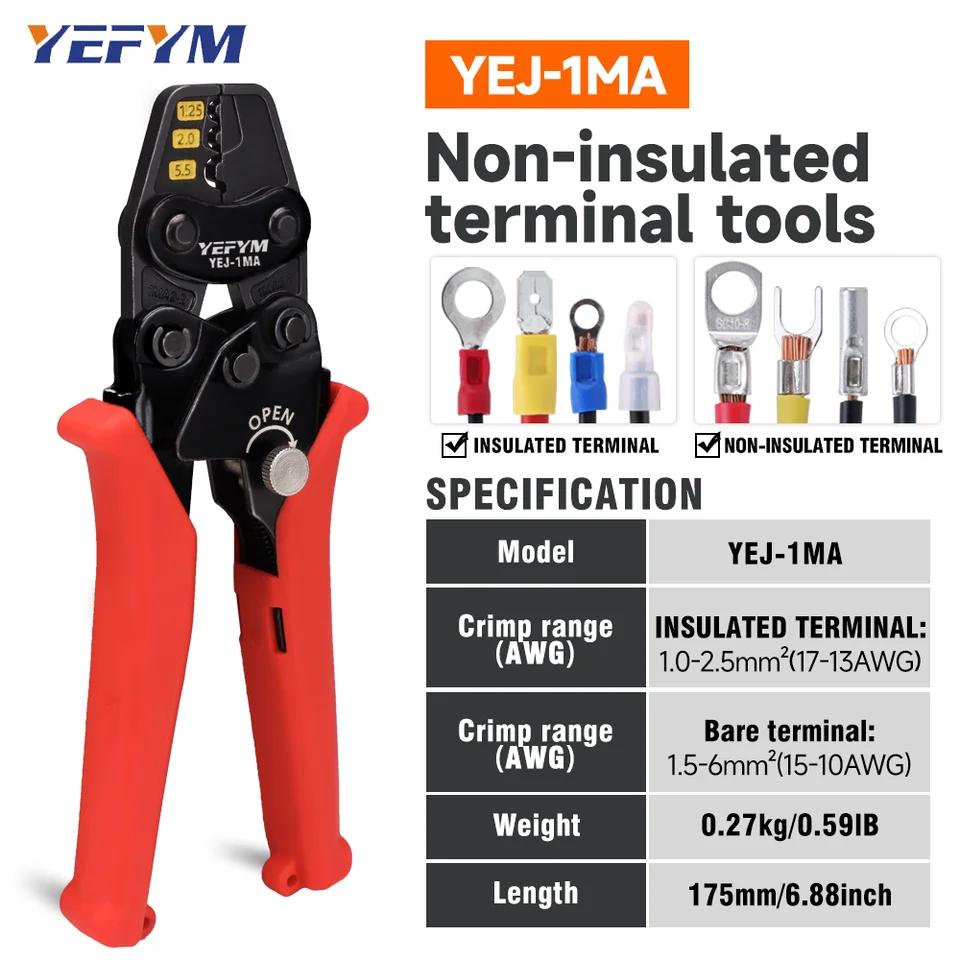 Crimping Tool | Insulated & Non-Insulated Terminals | Ratchet Action - Thumbnail 2