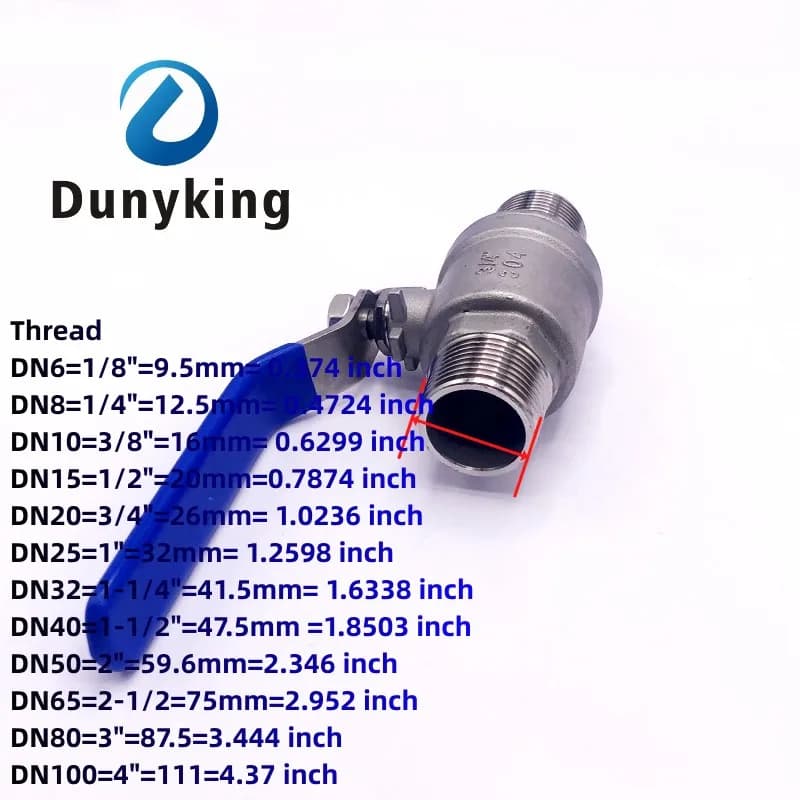 304 Stainless Steel Full Port Ball Valve | External Thread Gate Valve | DN8-40 Water Switch - Thumbnail 7