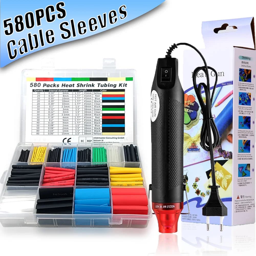 Heat Shrink Tubing Kit | 1160pc Assortment with Heat Gun | Wire Shrinking & Cable Repair - Thumbnail 2