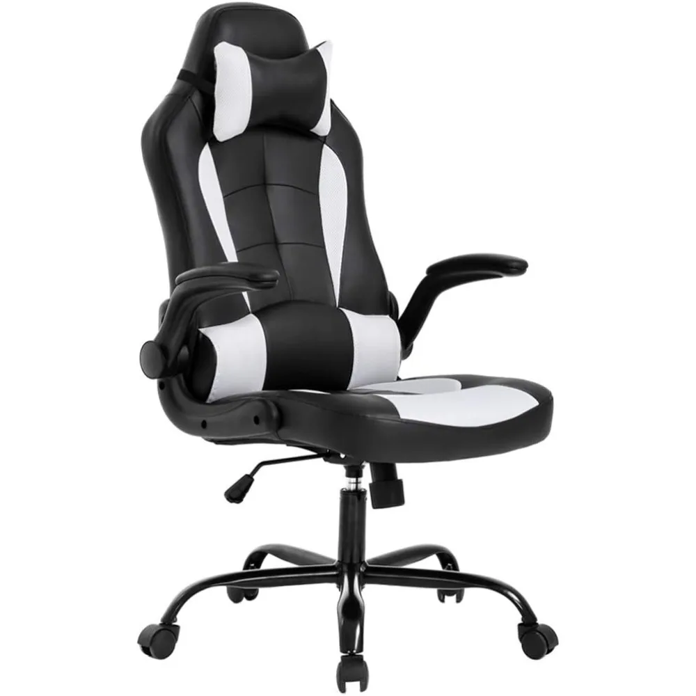 BestOffice ergonomic gaming chair with lumbar support, flip-up arms, headrest, and PU leather upholstery for comfortable office or computer use.
