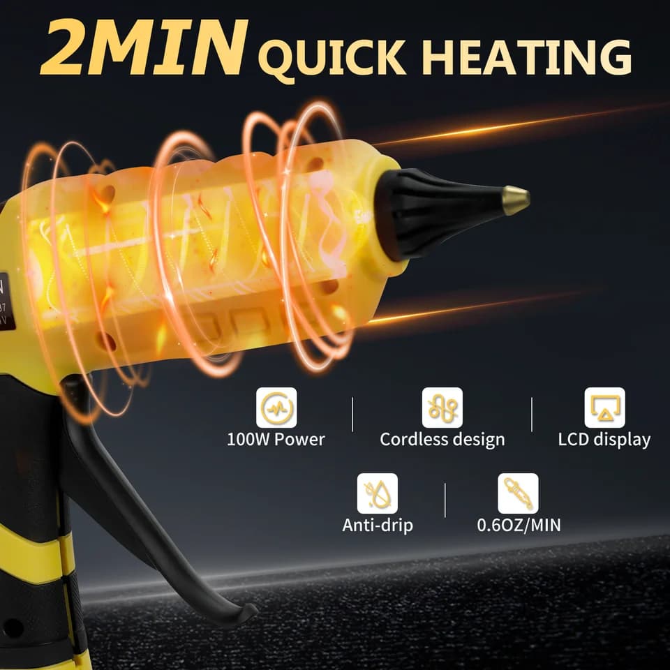 Adjustable Temp Glue Gun | For DeWalt 20V Battery | LCD Display 100-200°C - Thumbnail 6