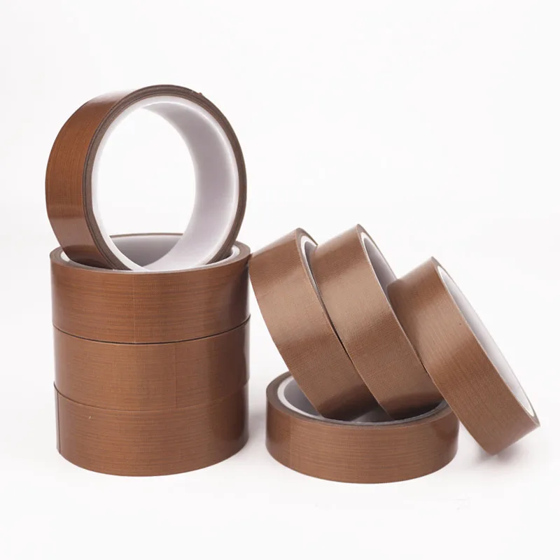 High-Temp PTFE Tape: multiple brown rolls on a white background.