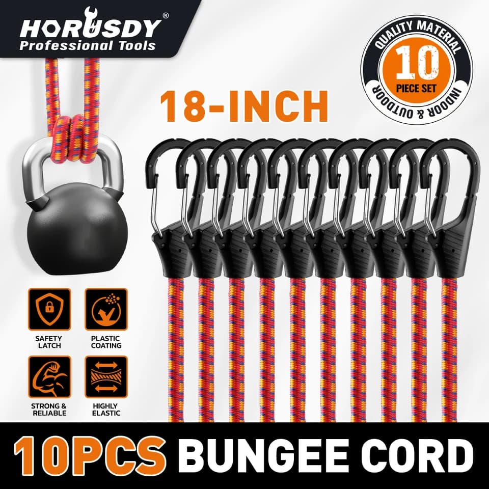 18" Bungee Cords with Hooks | 10 Pack Heavy Duty | Outdoor Assortment - Thumbnail 2
