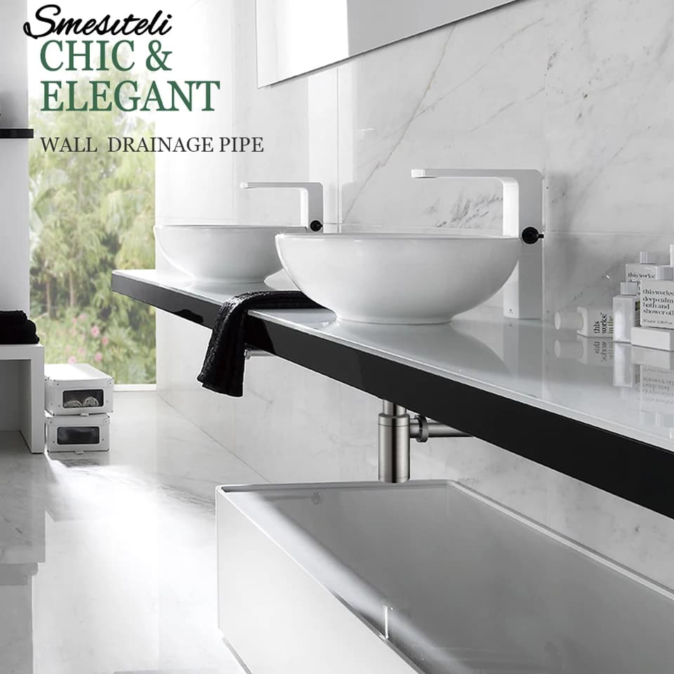 Brushed Brass Basin Waste P-Trap | Wall Mounted Bottle Siphon | UK Standard Plumbing - Thumbnail 4