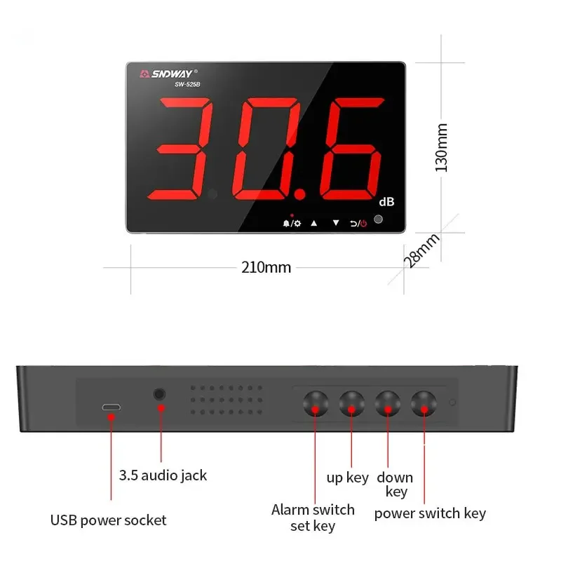 SNDWAY SW-525A/B/G Decibel Meter | Wall Mount/Handheld 130dB | Data Storage - Thumbnail 7