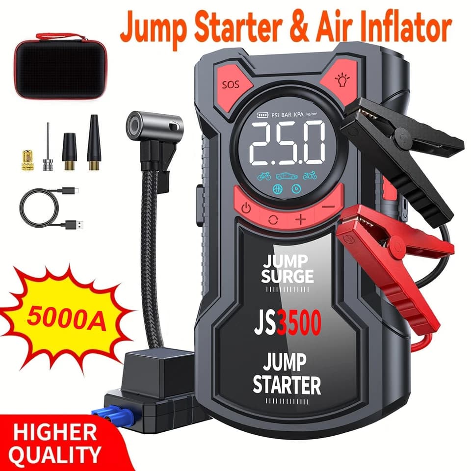 5-in-1 Car Tyre Inflator Digital | 3000A Jump Starter | 150PSI Air Compressor - Thumbnail 2