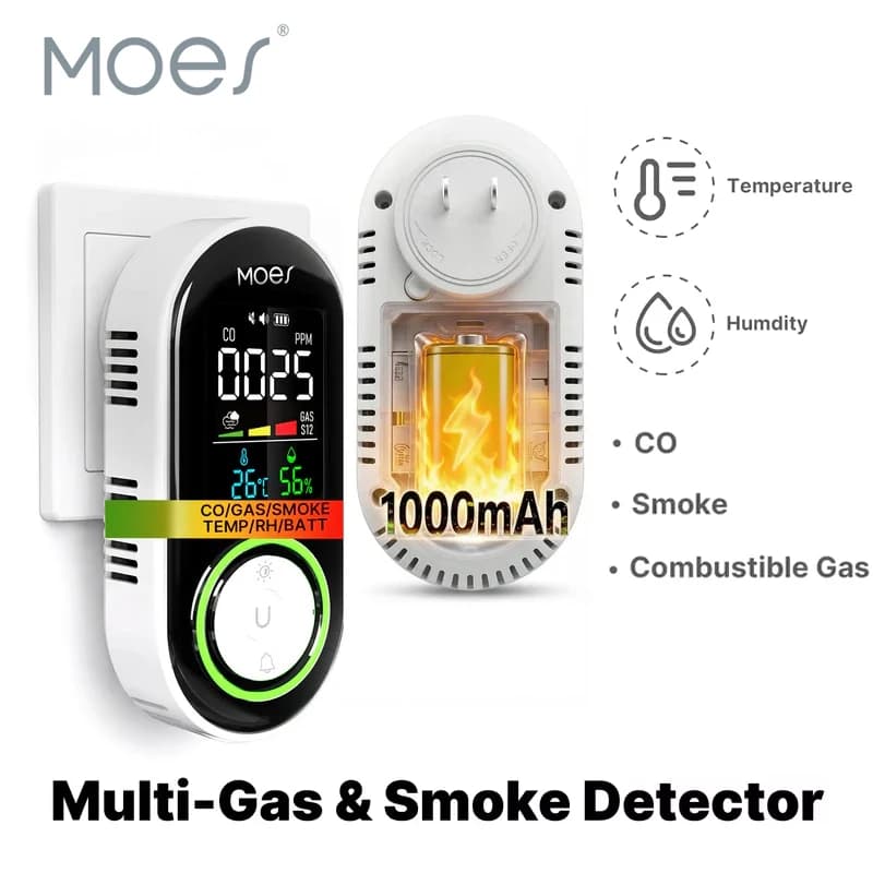 5-in-1 Smart Air Quality Smoke Detector | CO, Temp & Humidity | Plug-in LCD Display - Thumbnail 2