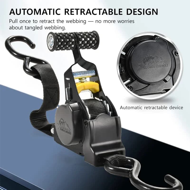 Heavy Duty Ratchet Tie Down Straps | Automatic Retractable | Cargo & Transport - Thumbnail 2